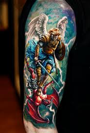 Mikael dräper lucifer tatuering, Michael slay lucifer tattoo.