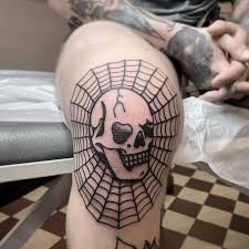 Spindel väv tatuering, Spider web tattoo. Death skull